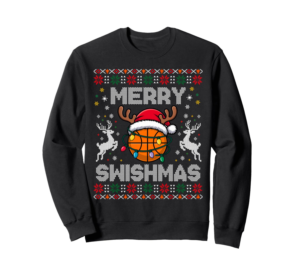 Funny Merry Swishmas Basketball Sweatshirt - Unique Graphic Men Women