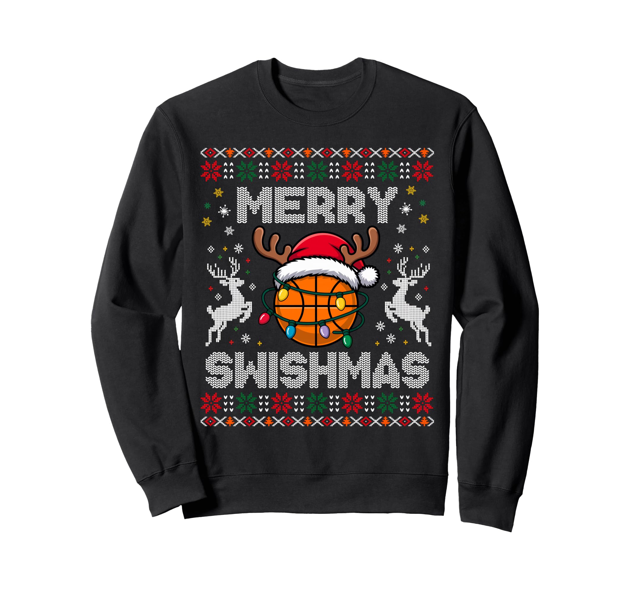 Funny Merry Swishmas Basketball Sweatshirt - Unique Graphic Men Women