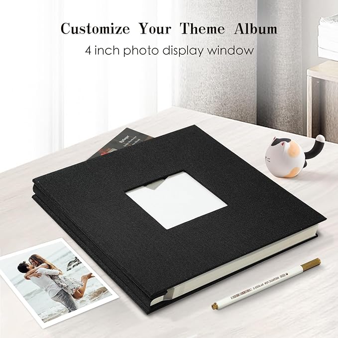 Spbapr Large Photo Album Self Adhesive 3x5 4x6 5x7 8x10 Pictures Magnetic Scrapbook 40 Blank Pages Linen Cover DIY Album with A Metal Pen