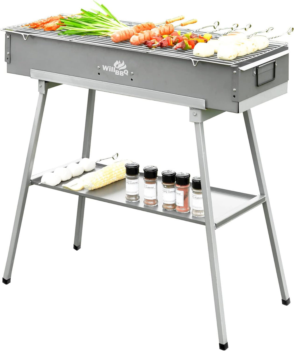 Charcoal Grills Commercial Quality Portable Multiple Size Hibachi BBQ Lamb Skewer Folded Camping Barbecue Grill for Garden Backyard Party Picnic Travel Outdoor Cooking Use(31.6x10.3x5.1 inch)