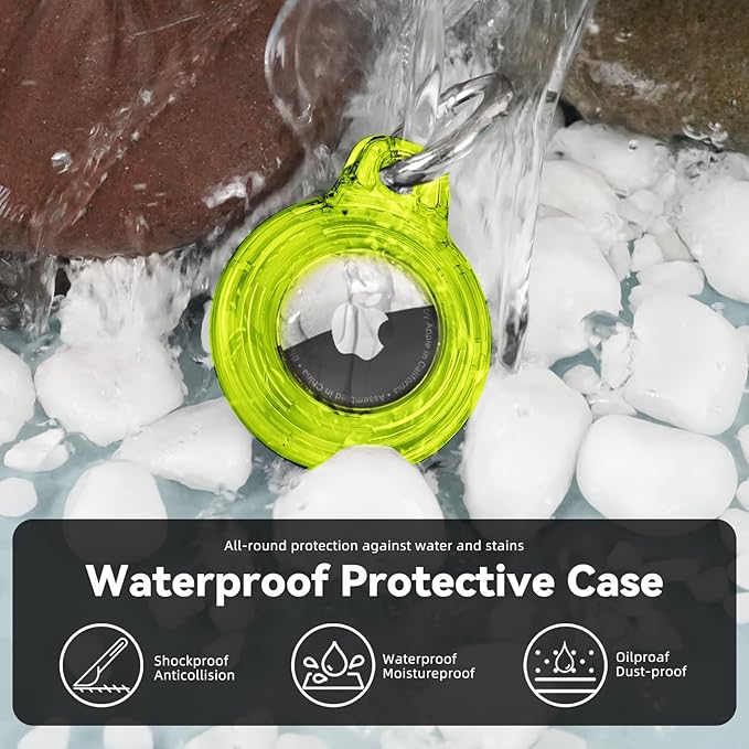 Upgrade Waterproof 2 Pack Airtags Holder with Apple Airtags Keychain, Hard PC Air Tag Case, Anti-Scratch & Shock Air tag Holder, Men's Women's Keyrings & Keychains-Clear Black+Clear Chartreuse