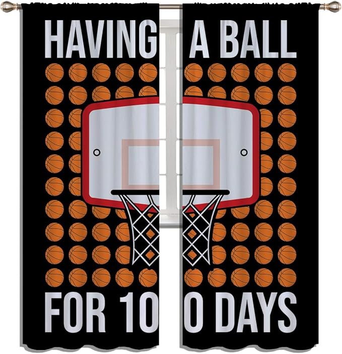 Basketball Blackout Curtains for Boy Girl Room Darkening Decor,Sports Themed Hoop and Many Basketballs Bedroom Living Room Home Rod Pocket Thermal Insulated Window Curtain/Drapes Panel,84x72 Inch…