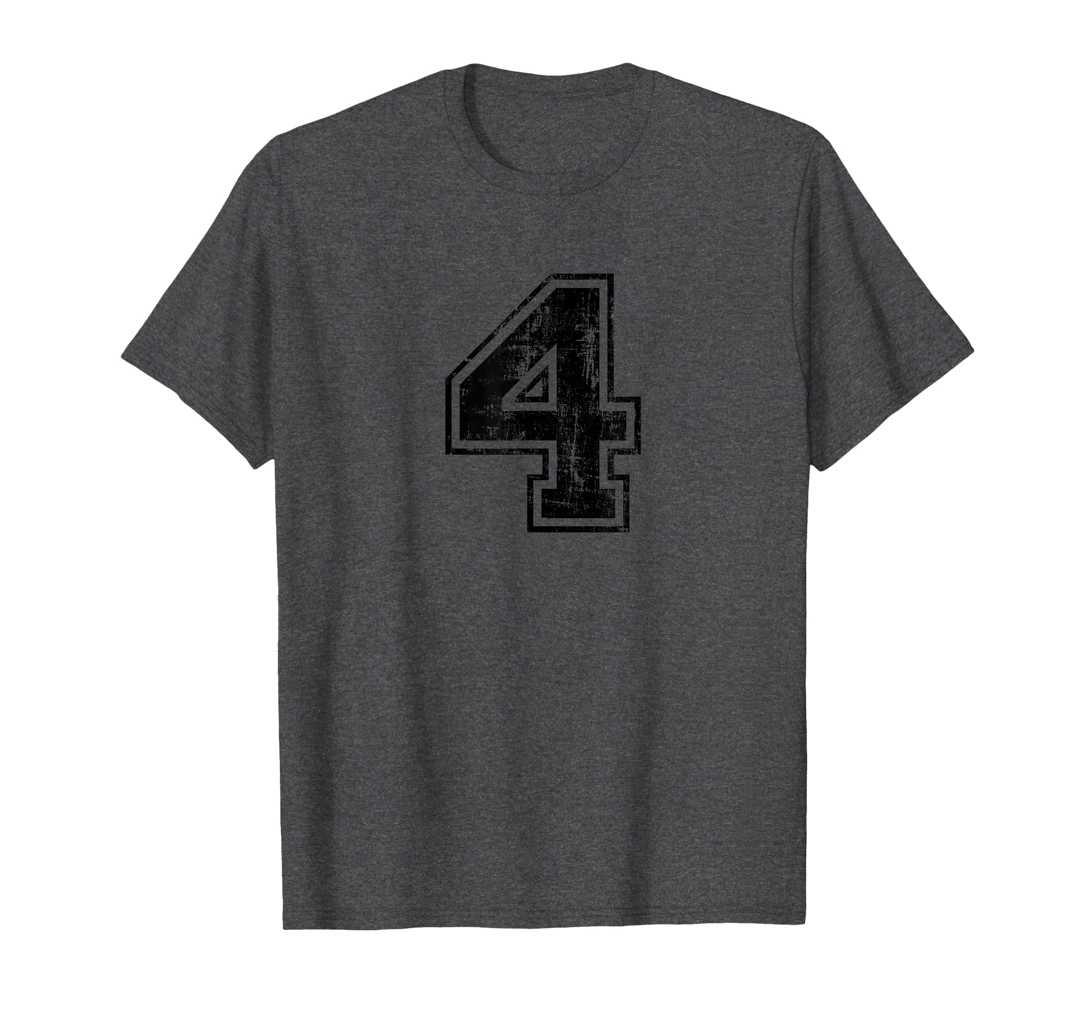 Number 4 Four Varsity Distressed Sport Team T-Shirt - Graphic Print Unisex