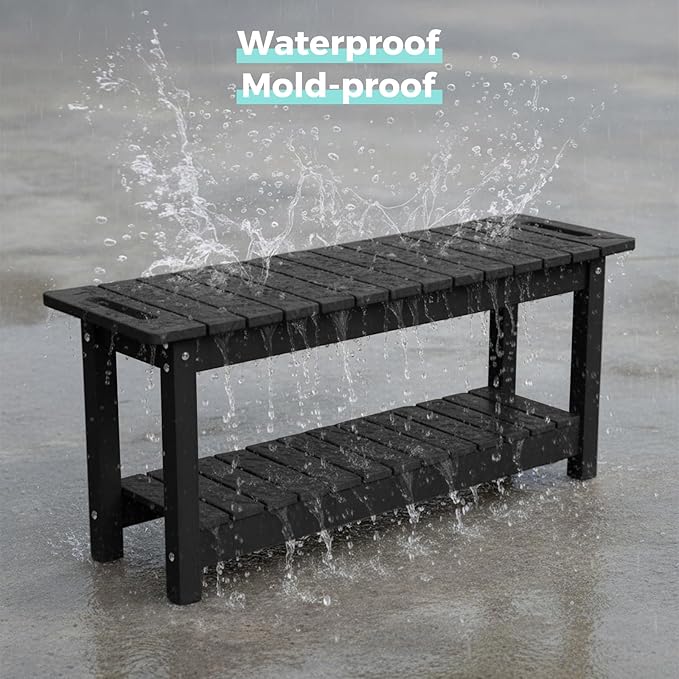41" Shower Bench, Waterproof Poly Lumber Shower Stool for Shaving Legs, Shower Chair Seat Holds up to 400lbs, Bathroom Bench for Inside Shower, Non-Slip (Black)