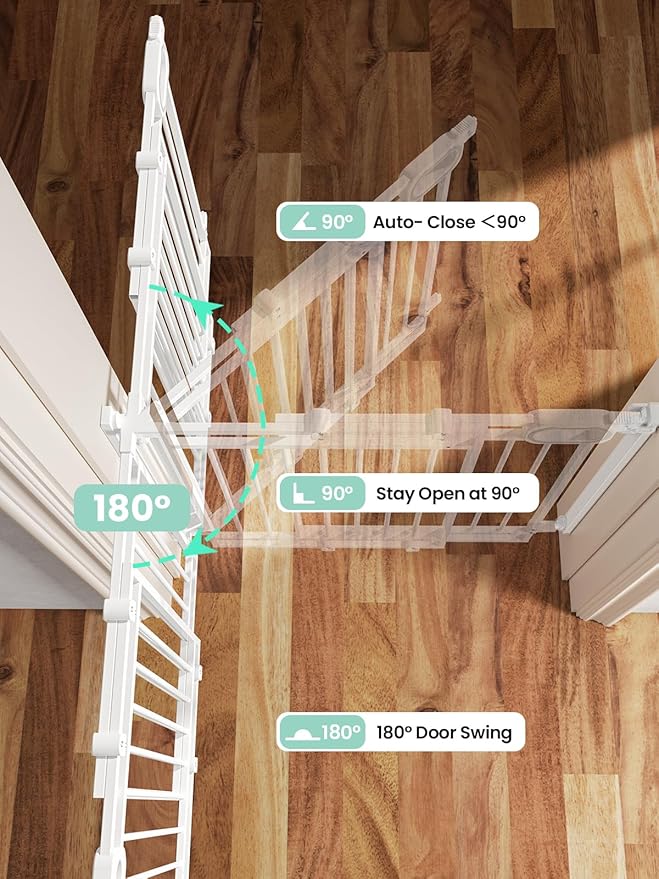 Mom's Choice GROWNSY Baby Gate No Bottom Bar, Adjustable Width 26” to 36” for Child and Pet, Dog Gate with Auto-Close & One-Hand Operation, Screw-in Installation for Doorways and Indoor Use