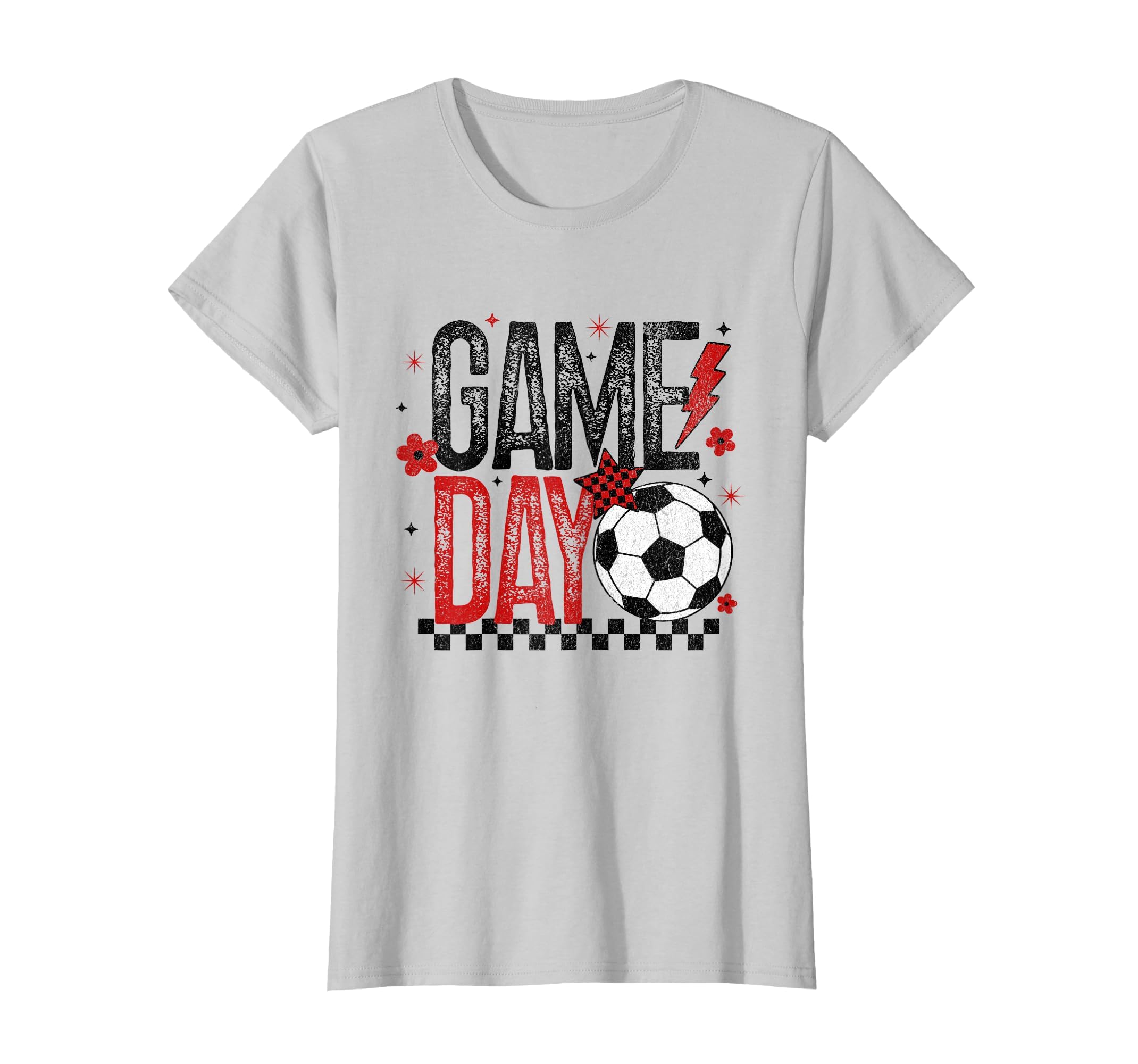 Game Day Soccer Season Checkered Black T-Shirt - Graphic Print Men Women