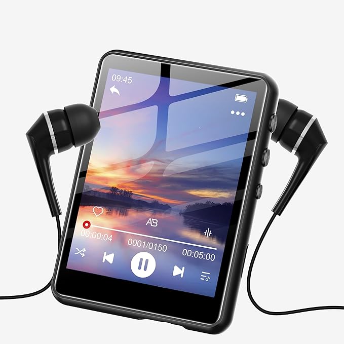128GB MP3 Player with Bluetooth 5.3 Black, SWOFY M4 Music Player with 2.4" Touch Screen, HD Speaker FM Radio, Recording Support up 128GB