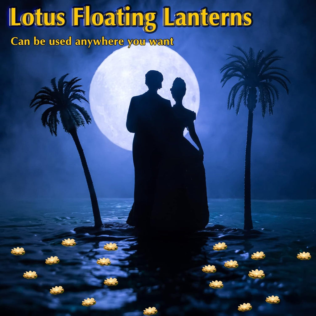 Liliful 24 Pcs Diwali Lotus Decoration Pool Floating Lights, Artificial Flowers Lotus with LED,Lily Pads Water Lantern for Indian Puja Home Decoration(3.94 Inch,White)