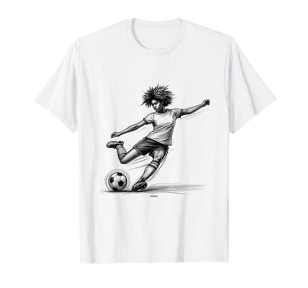 Female Soccer Player Powerful Kicking T-Shirt - Graphic Print Men Women