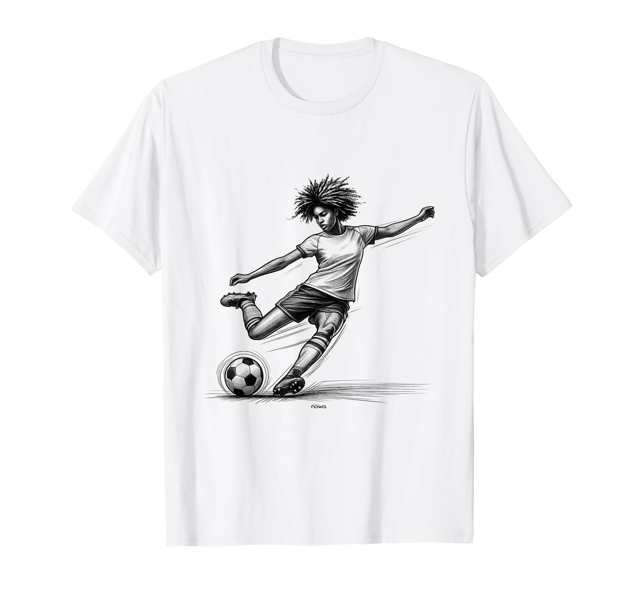 Female Soccer Player Powerful Kicking T-Shirt - Graphic Print Men Women