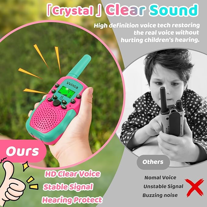 Vvinca Walkie Talkies for Kids Rechargeable 3 Pack, Toys for Boys Girls Age 3-13 Ourdoor Camping Birthday Gift, 3KM Long Range Walkie-Talkie 2 Way Radios 22 CH VOX with Li-ion Battery Flashlight