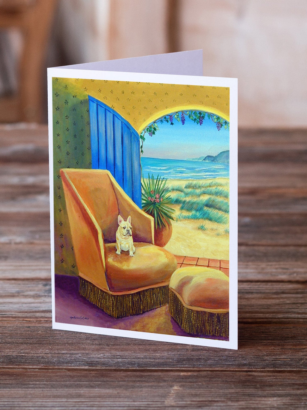 French Bulldog Couch Sitting Greeting Cards Pack of 8 Blank Cards with Envelopes Whimsical A7 Size 5x7