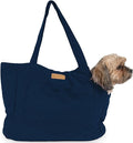 Corduroy Dog Carrier - Lightweight Cotton Soft-Sided Pet Tote with Safety Harness Clip - Breathable Travel Carrier for Small Dogs and Puppies (Dark Blue)