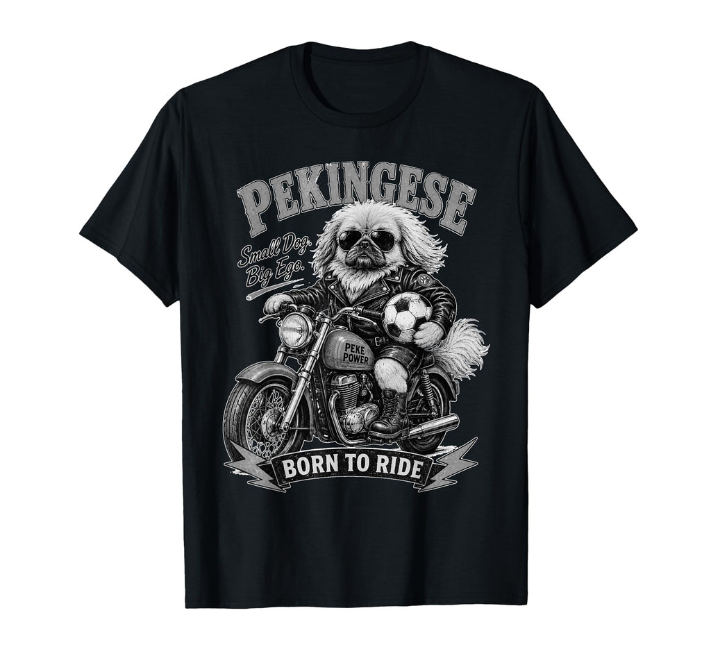 Pekingese Motorbike Love Footbal Soccer T-Shirt - Custom Art Print Unisex