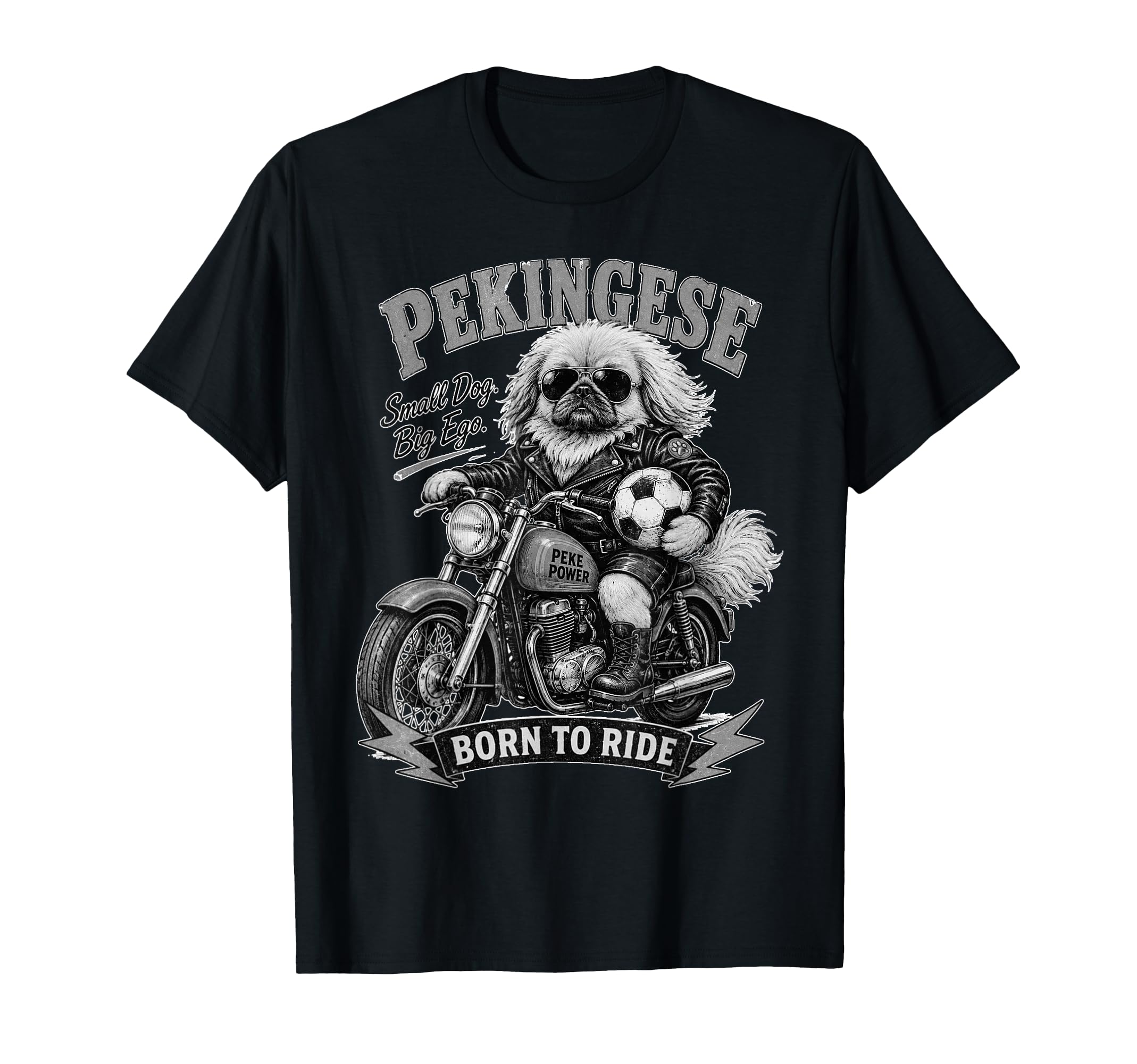 Pekingese Motorbike Love Footbal T-Shirt - Fun Novelty Design for Adults