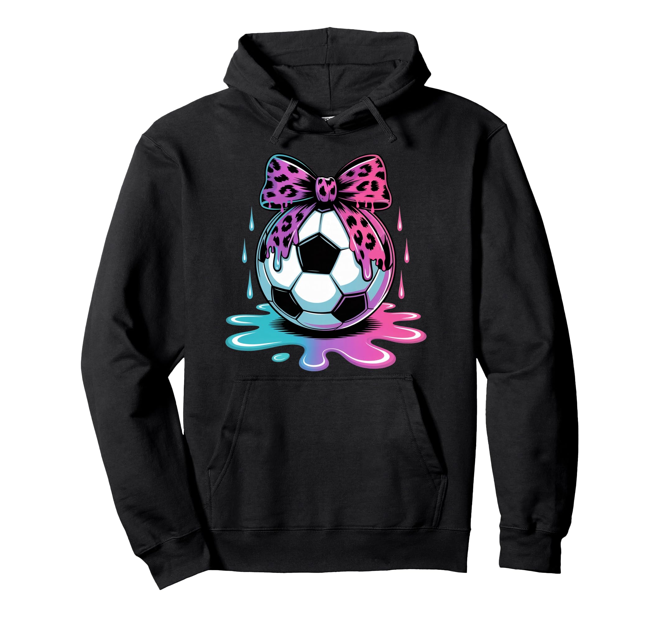 Dripping Soccer Coquette Bow Leopard Hoodie - Novelty Apparel Unisex