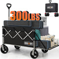 Overmont Collapsible Wagon with Tailgate - 49.2" Extended Heavy Duty Foldable Utility Wagon Folding Cart with All-Terrain Wheels for Outdoor Camping Sports Garden Beach Grocery - 300lbs Support