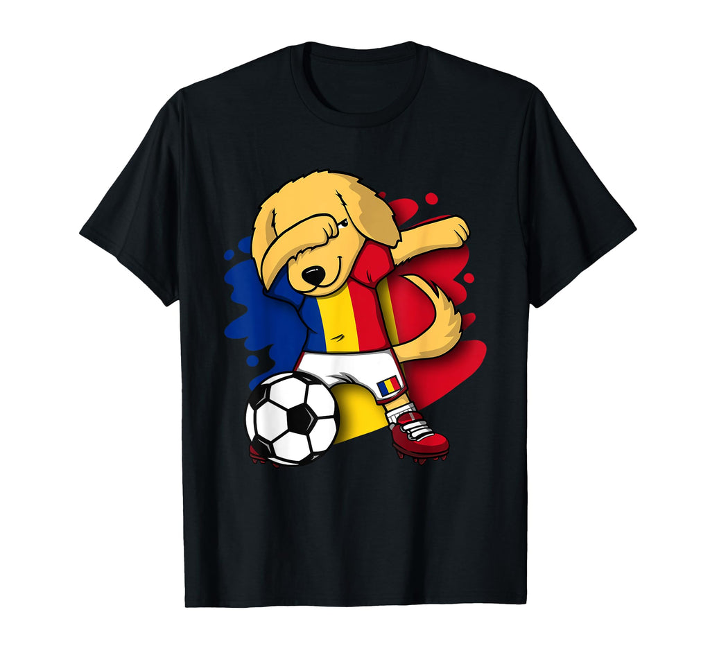 Dabbing Golden Retriever Romania T-Shirt - Novelty Apparel for Adults