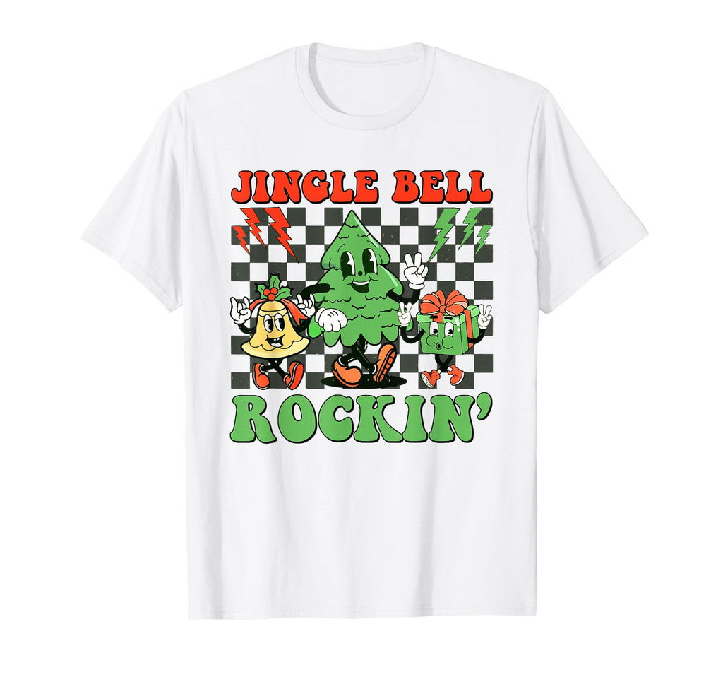 Checkered Jingle Bell Rockin Tree Rock T-Shirt - Novelty Apparel Men Women