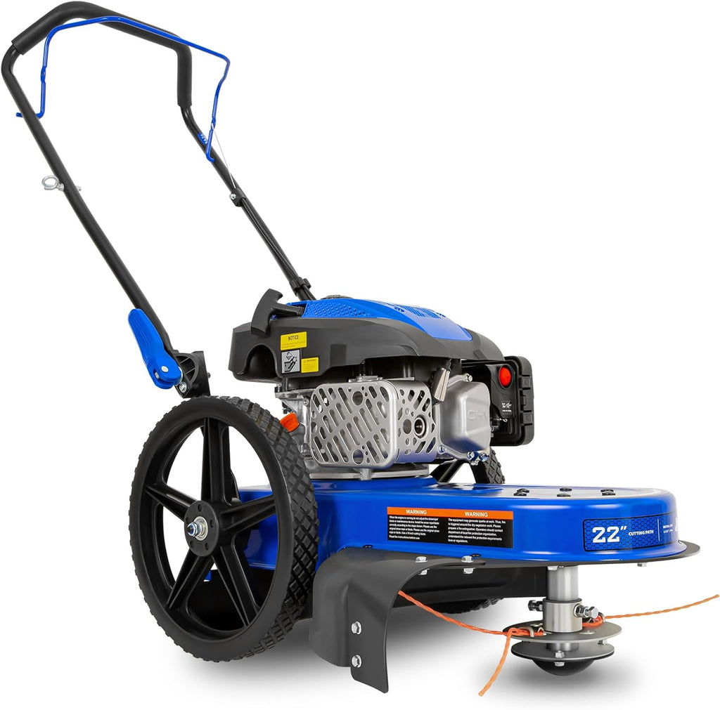 BILT HARD Walk Behind String Trimmer, 170cc 4-Cycle Gas Brush Hog Mower, 22 Inch Cutting Diameter, Push Weed Eater with 14 Inch Flat Free Wheels, Brush Cutter for Farm, Lawn, Yard