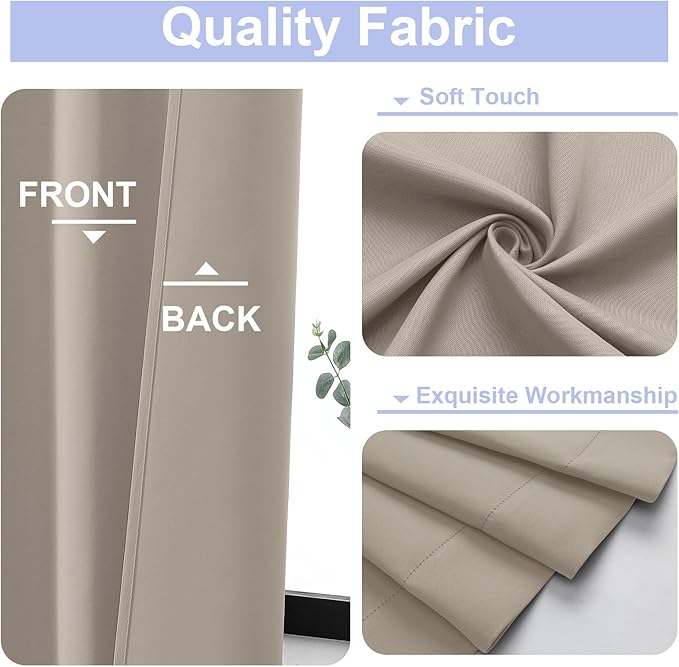 Simplebrand Ava Stone Blackout Curtains for Bedroom 72 Inch Length 2 Panels Set, Privacy Thermal Insulated Rod Pocket Door Window Curtains for Patio French Door Front Door, W40 x L72 Inch, Stone