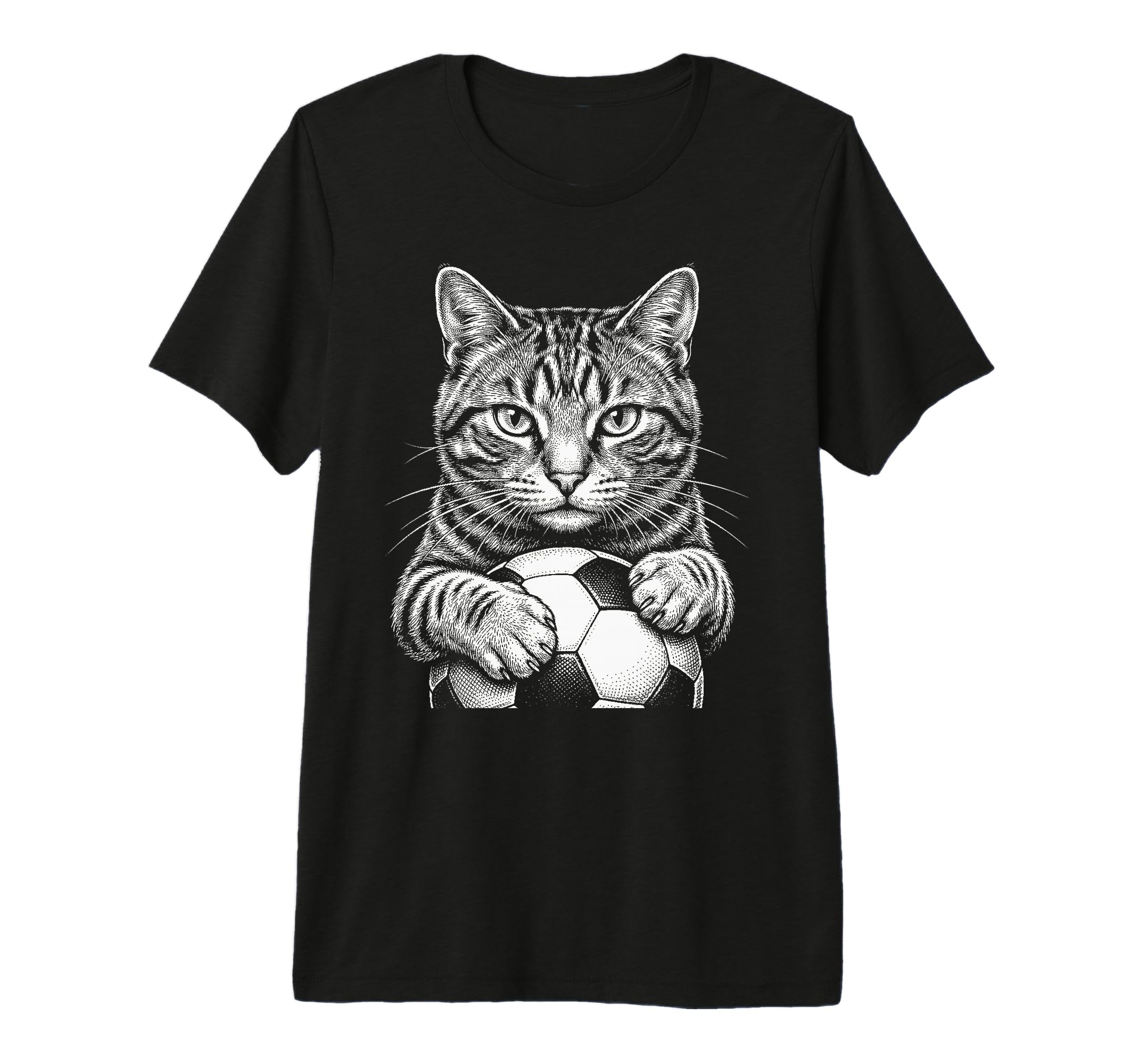 Cat Playing Soccer Black And White T-Shirt - Unique Graphic for Adults