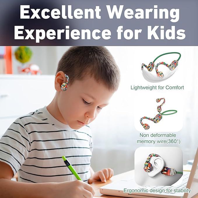 Kids Headphones, Bluetooth 5.2 Air Conduction Open Ear Headphones, 85dB Volume Limiting-Yellow