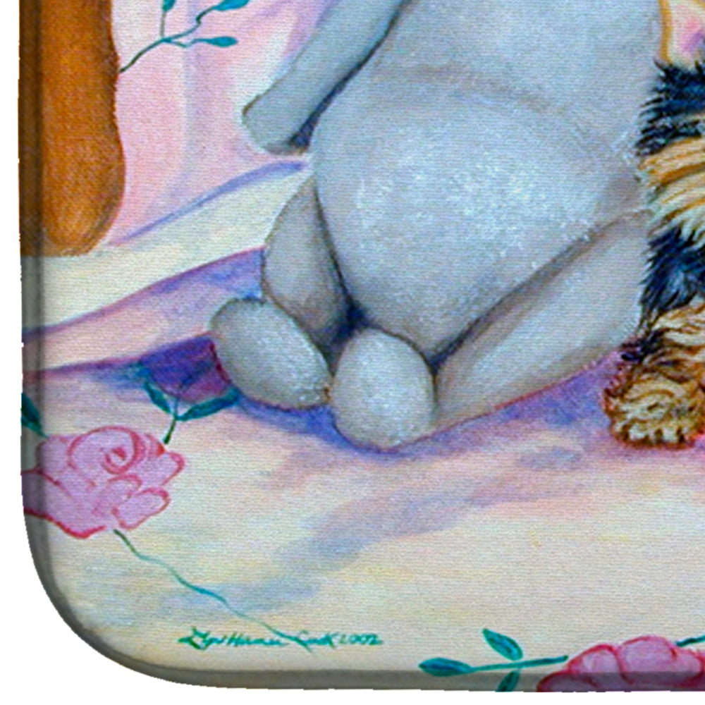 Yorkie Puppies three in a row Dish Drying Mat Absorbent Dish Drying Mat Pad for Kitchen Counter Dish Drainer Mat for Countertop, 14 x 21", Multicolor