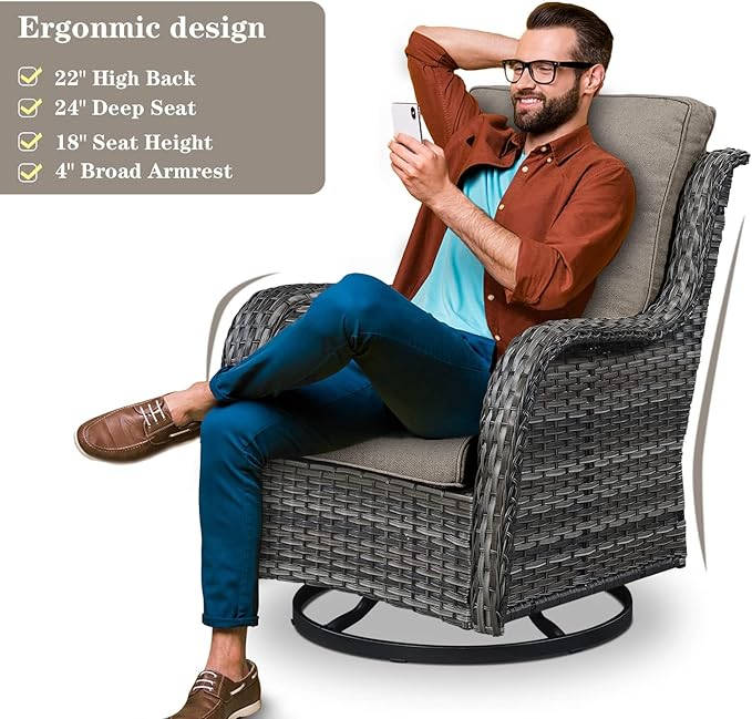 5 Piece Outdoor Patio Furniture Set - Outdoor Conversation Couch and Loveseat Glider Chair Furniture Set with Rattan Coffee Table for Deck Balcony Poolside Gray Wicker/Grey Cushions