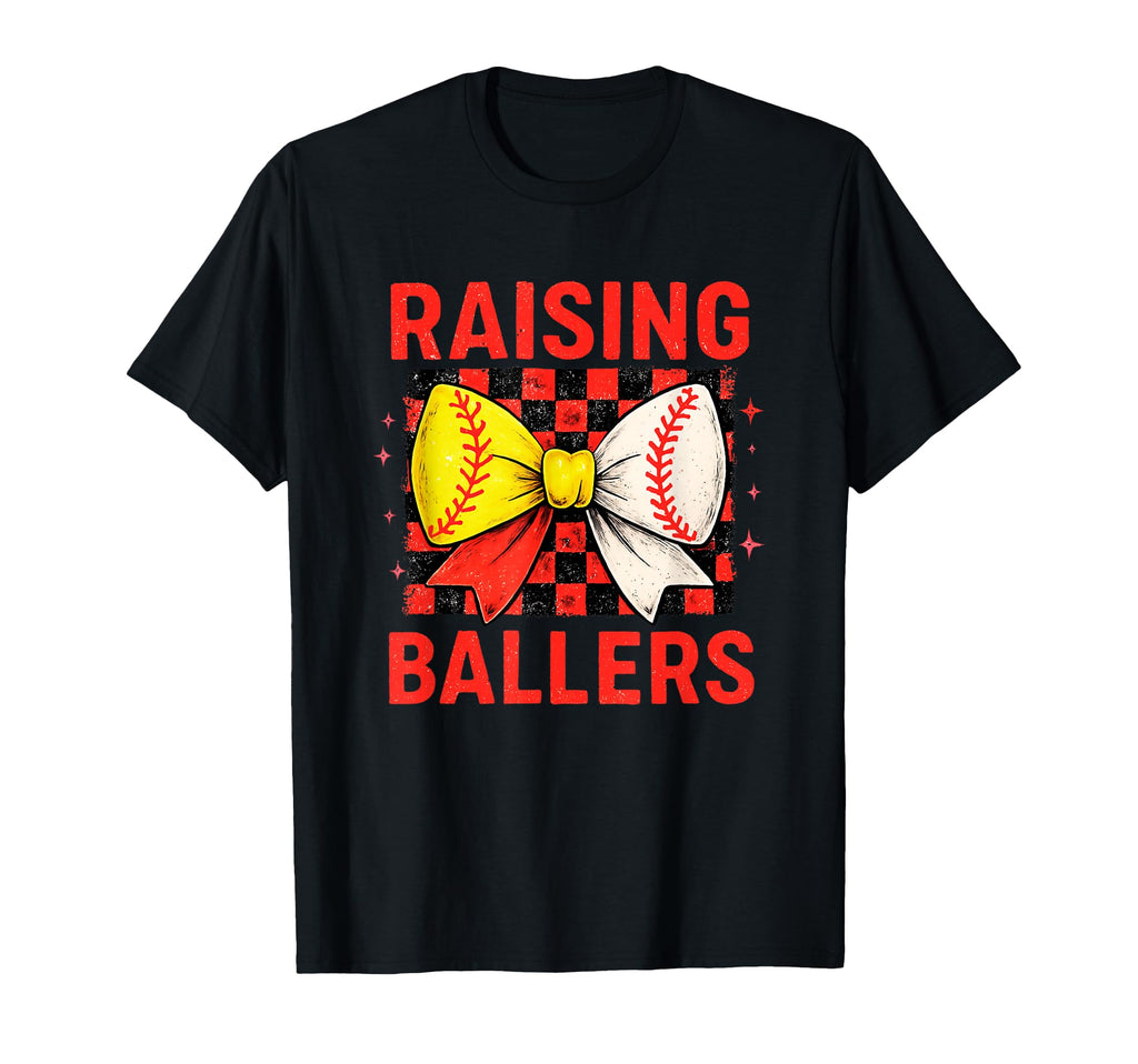 Raising Ballers Checkered Bow T-Shirt - Fun Novelty Design Unisex