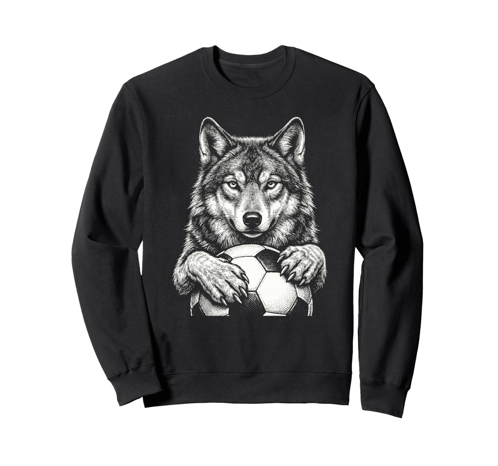 Black White Wolf Holding Ball Sweatshirt - Minimalist Print Men Women