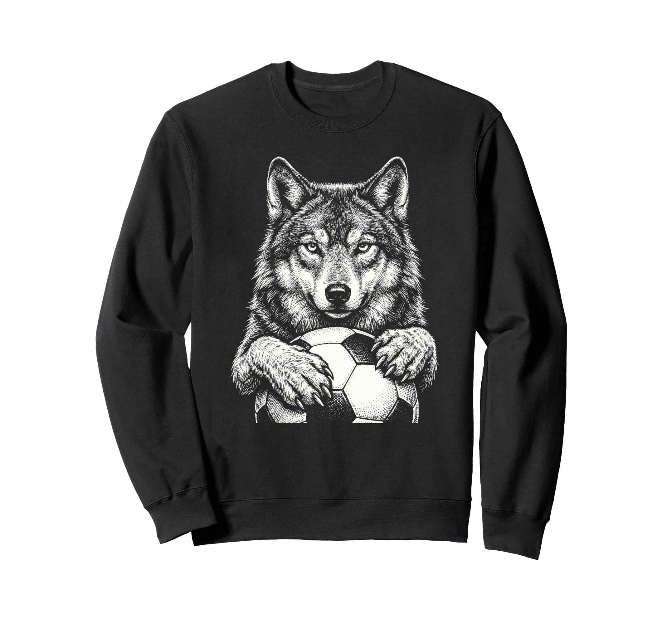 Black White Wolf Holding Ball Sweatshirt - Minimalist Print Men Women