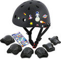 Kids Bike Helmet with DIY Stickers and Knee Pads Elbow Pads Wrist Guard Set for Ages 3-8-14 Toddler Boys Girls Helmet for Roller Skates Cycling Skateboarding Bicycle Scooter
