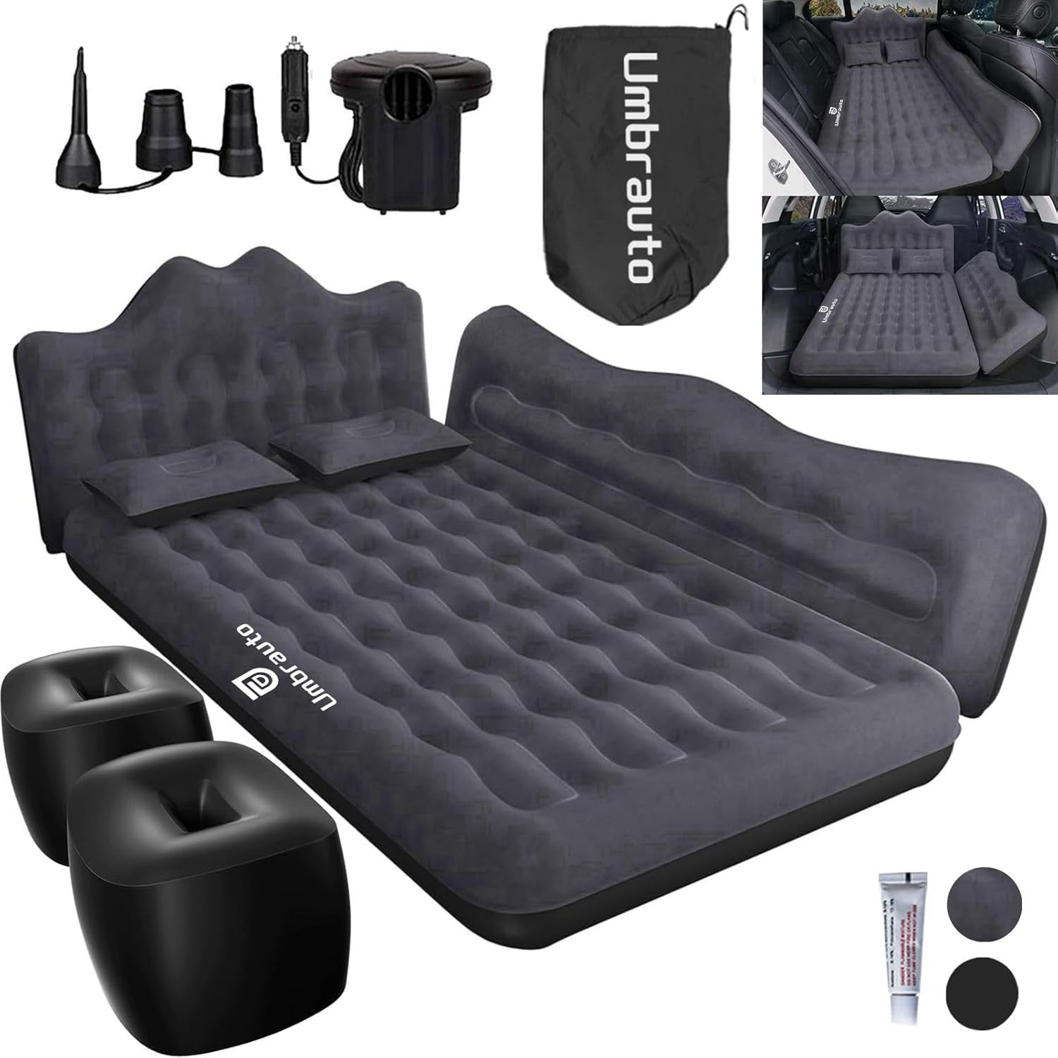 Umbrauto 29.53in/75cm Wide Car Air Mattress Inflatable SUV, Truck & Van Back Seat Camping Bed with Pump & Pillows,Black
