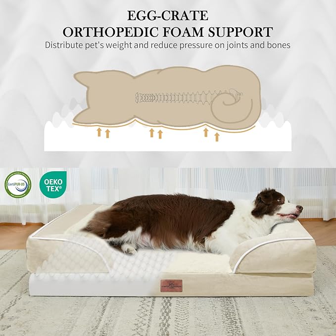 Comfort Expression Small Dog Beds Waterproof Orthopedic Foam Dog Sofa Beds for Small Dogs Comfy Pet Bed with Washable Removable Cover & Non-Slip Bottom(X-Small,Beige)