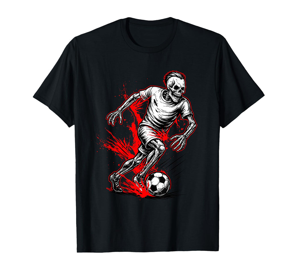 Skeleton Soccer Player Spooky Halloween T-Shirt - Trendy Graphic Unisex