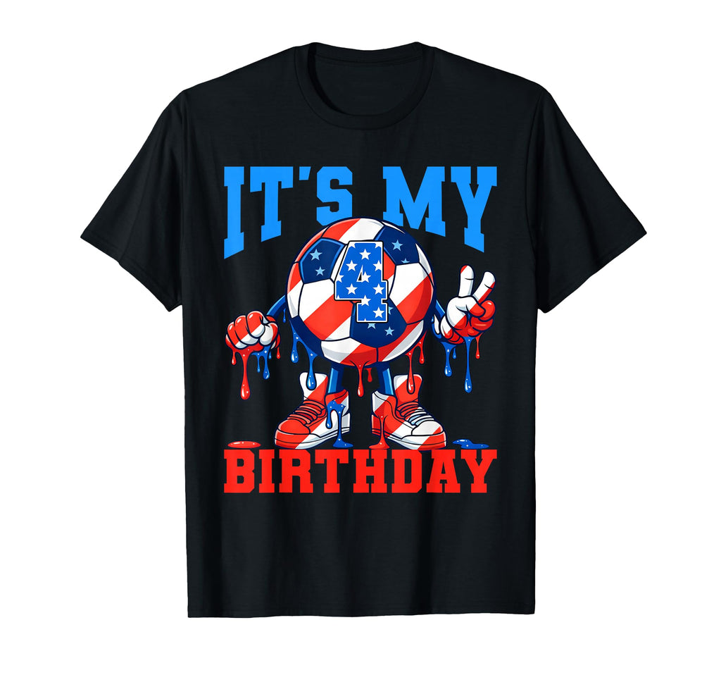 4 Year Old Its My 4Th Birthday Soccer T-Shirt - Novelty Apparel for Adults