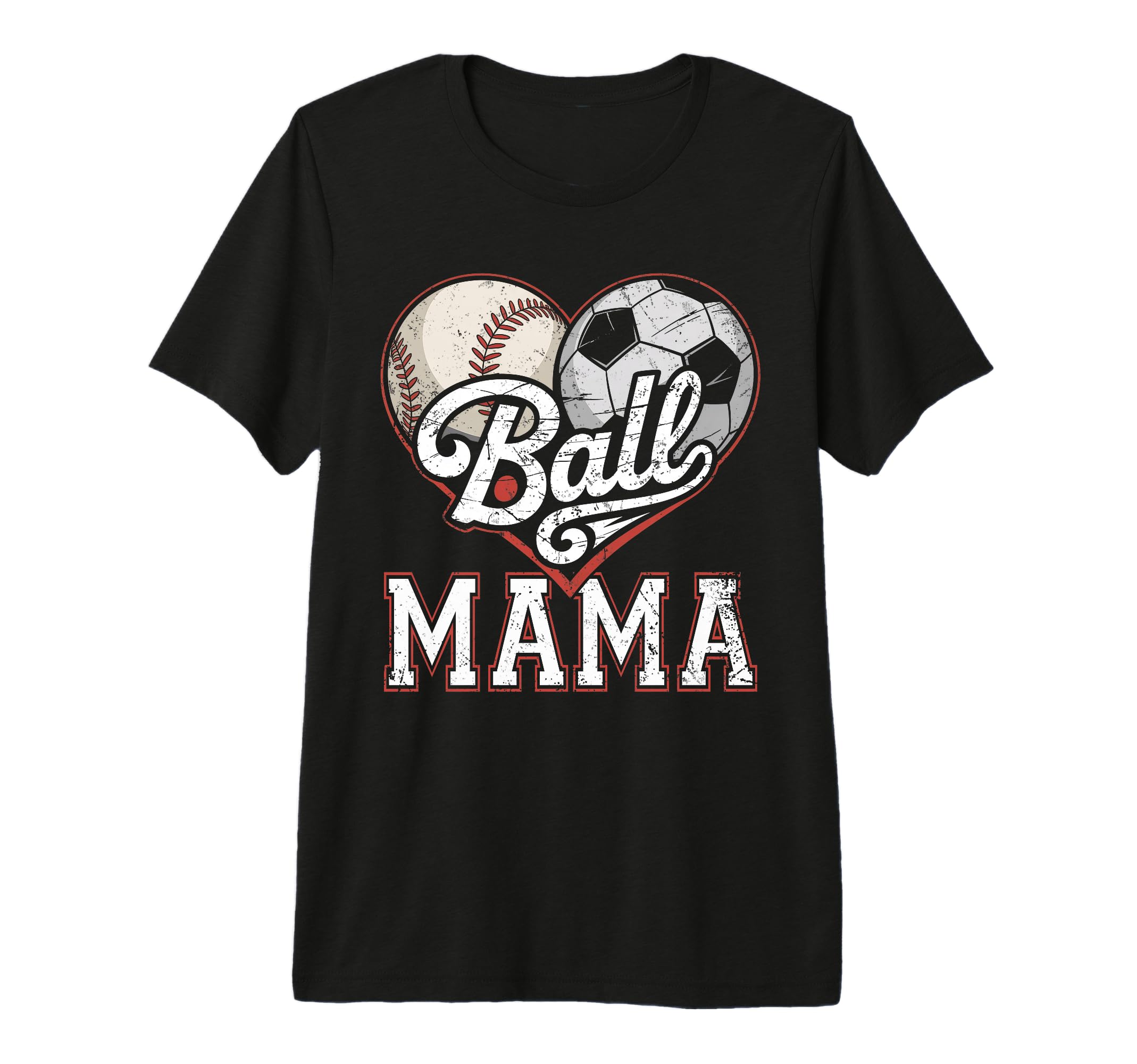 Ball Mama Baseball Soccer Heart Mom Both T-Shirt - Trendy Graphic Unisex