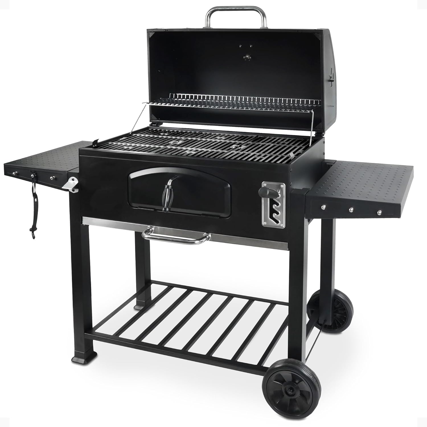 Grill Boss Charcoal Grill with Large 32-Inch Cooking Area - Includes Warming Rack, Side Shelves, Bottom Storage and Wheels for Outdoor BBQ, Tailgating, Camping & Backyard Grilling
