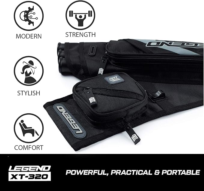 LEGEND XT320 Archery Quivers - Nylon Hip Quivers with 3 Arrow Tube Cases for Target Shooting - Adjustable Waist Belt, T-Slot, Storage Compartments for Accessories, Gear, Tools, Release Tab, Score Card