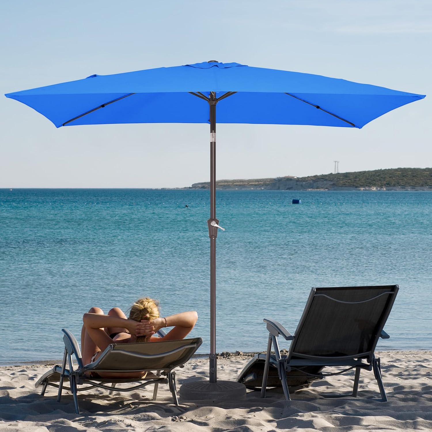 JEAREY 6.5x10 ft Rectangular Patio Umbrellas Outdoor Market Umbrella with Push Button Tilt and Crank, Rectangle Table Umbrella 6 Sturdy Ribs UV Protection for Pool Garden Backyard Deck, Royal Blue