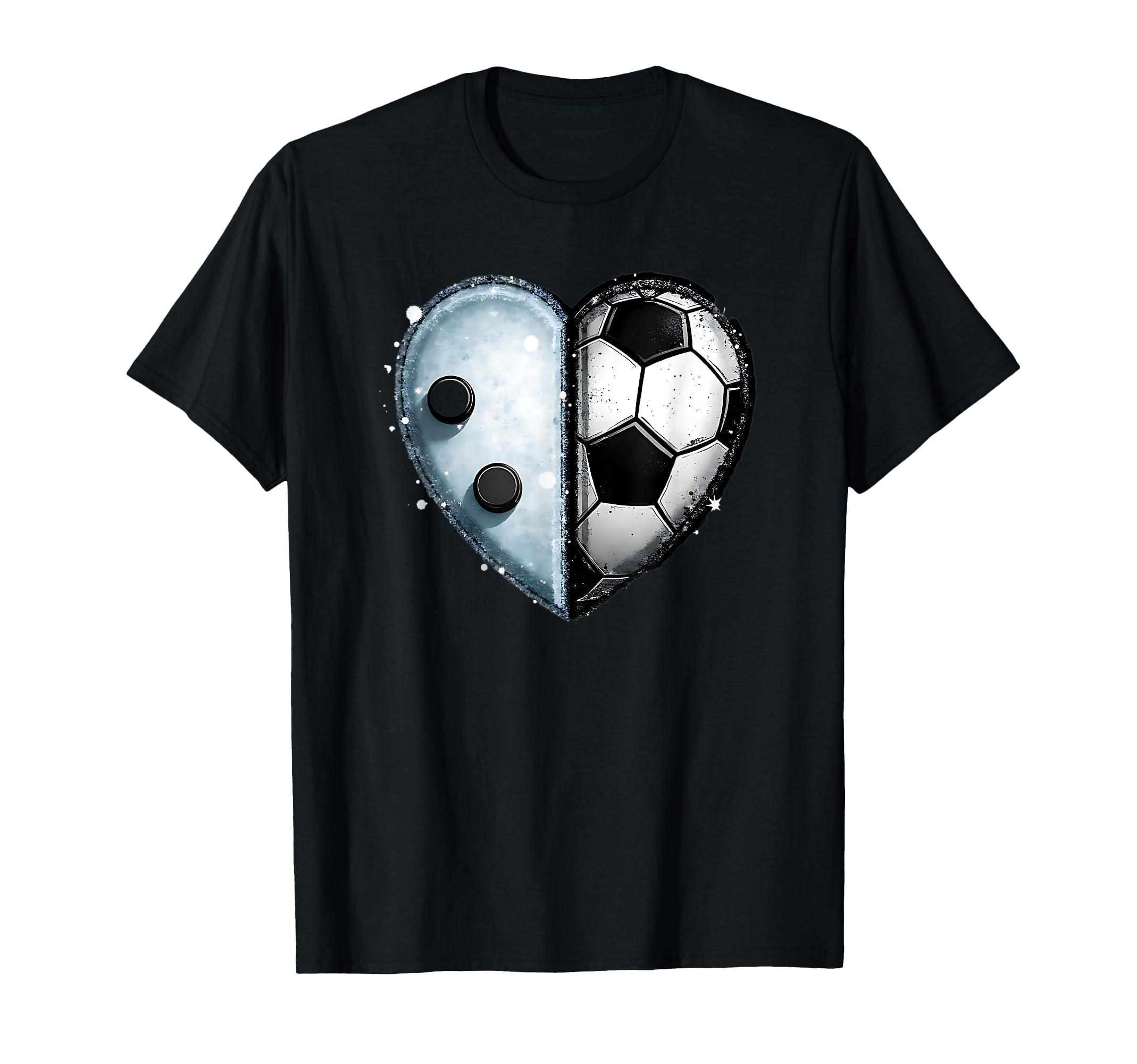 Ice Hockey Soccer Ball Heart Sports Lover T-Shirt - Trendy Graphic Unisex