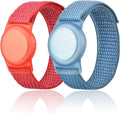 Kids Wristband Compatible with Apple AirTag, Protective Case for Air Tag GPS Tracker Holder with Nylon Bracelet, Adjustable Anti Lost Watch Band for Toddler Child Elder(Red & Blue)