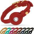 OOPSDOGGY Rolled Leather Dog Collar with Airtag Holder - Reflective Round Airtag Dog Collar - Soft Tracking Pet Collar for Small Dogs Puppy Cats Kitten (Red, S, 10"-13")