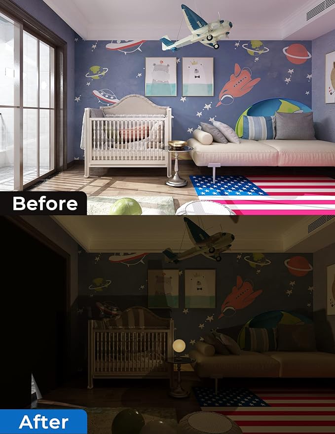 Sumobaby Blackout Curtains for Bedroom Portable 132”x70”Black Out Window Cover with Heat-Resistant Hook&Loop Tape,100%Blackout Shades,NoDrill Blinds for Windows DIY Cut Fit for Nursery&Dorm Room,Black