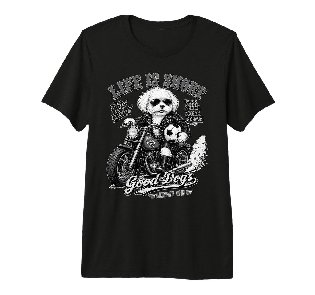 Maltese Motorbike Love Footbal T-Shirt - Casual Everyday Wear Unisex