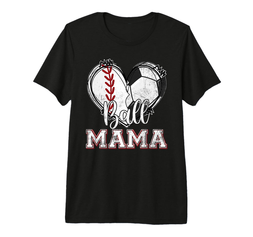 Ball Mama Baseball Soccer Heart Mom Both T-Shirt - Minimalist Print Unisex