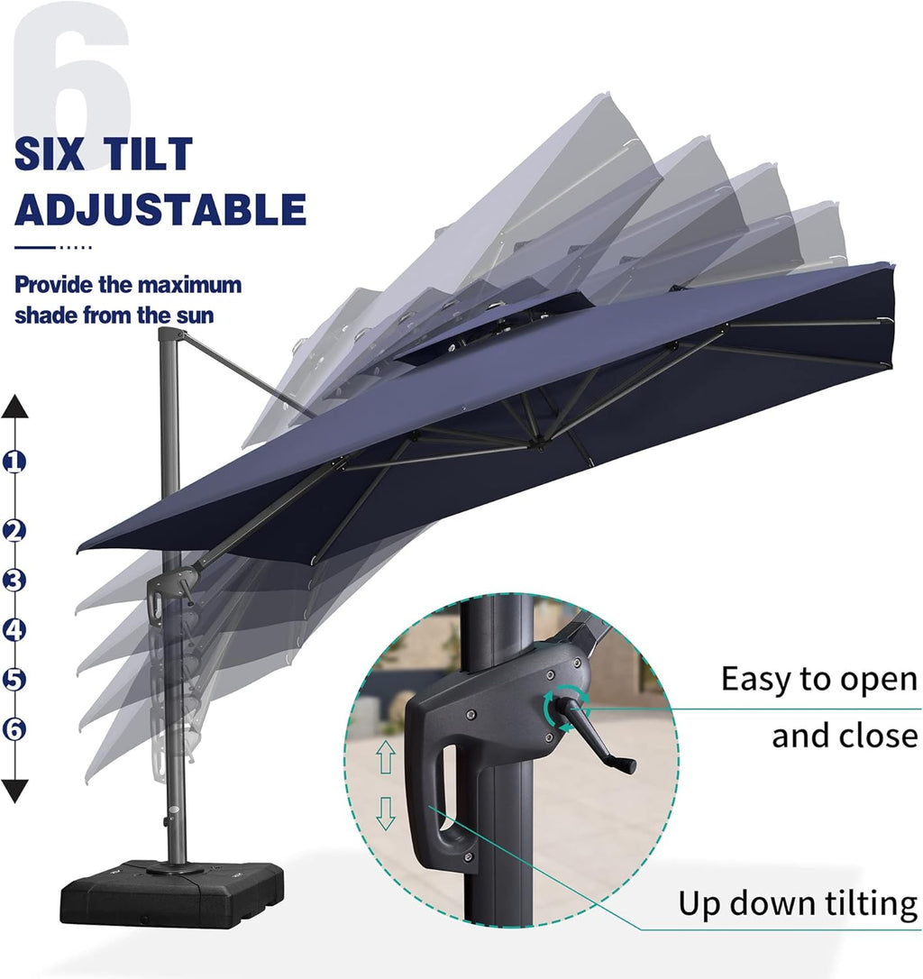 PURPLE LEAF 9' X 12' Cantilever Outdoor Umbrellas Large Patio Umbrella Hanging Double Top Rectangle Offset Umbrella with 360°Rotation Tilting Umbrella Outdoor Patio, Navy Blue