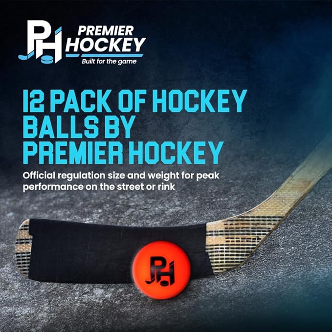 Premier Sports - 12-Pack All-Weather Street Hockey Balls – Durable, Low-Bounce, High-Visibility Balls with Reusable Storage Bag – Premier Regulation Size