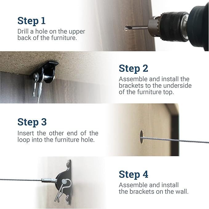 Furniture Anti-Tip Kit for Large Heavy Objects - Heavy Duty Furniture Anchor - Supports up to 400 lbs